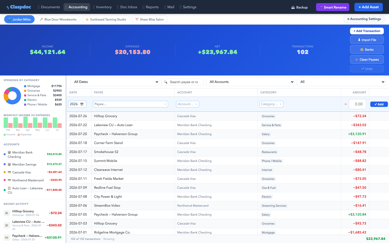 ClaspDoc — bookkeeping and categorized transactions