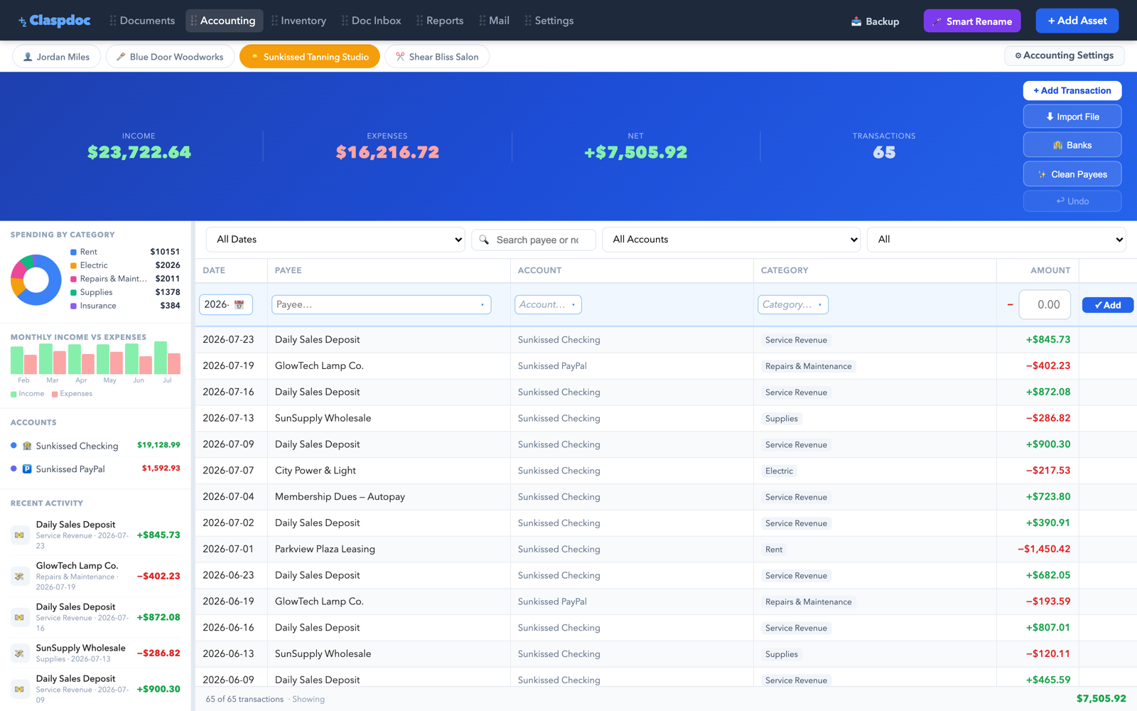 ClaspDoc — per-business accounting