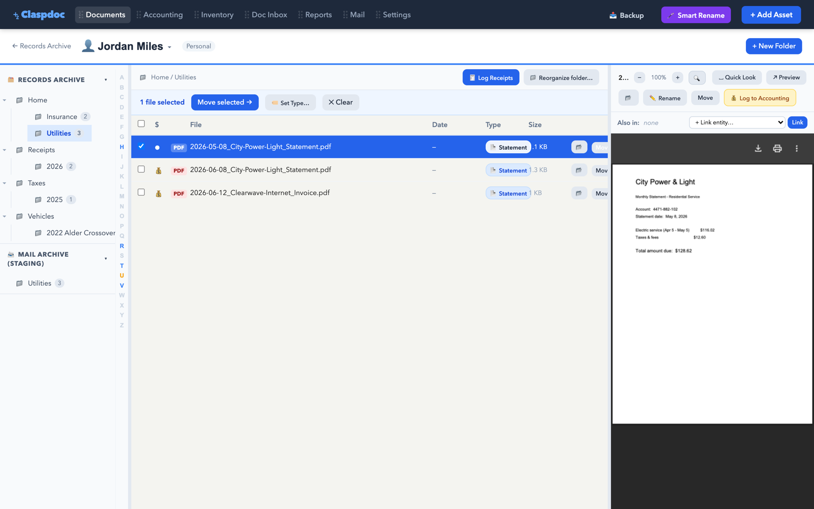 ClaspDoc — documents, receipts and statements