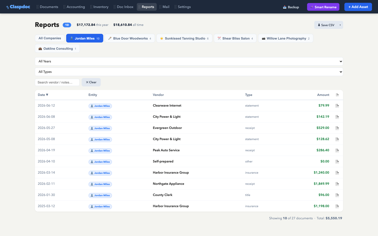 ClaspDoc — expense and tax reports