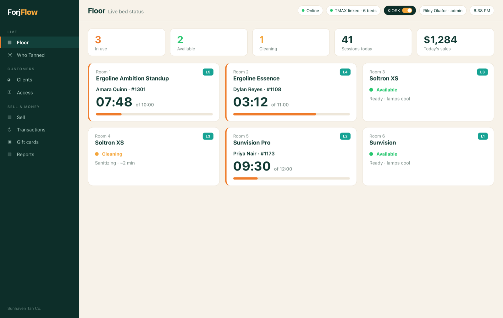 ForjFlow — live floor and bed status