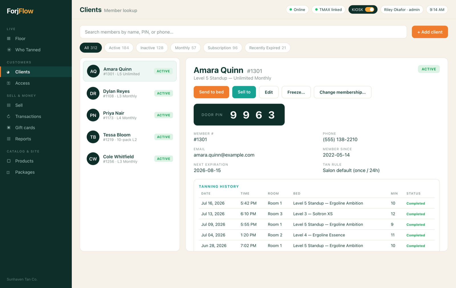ForjFlow — client profile and tanning history