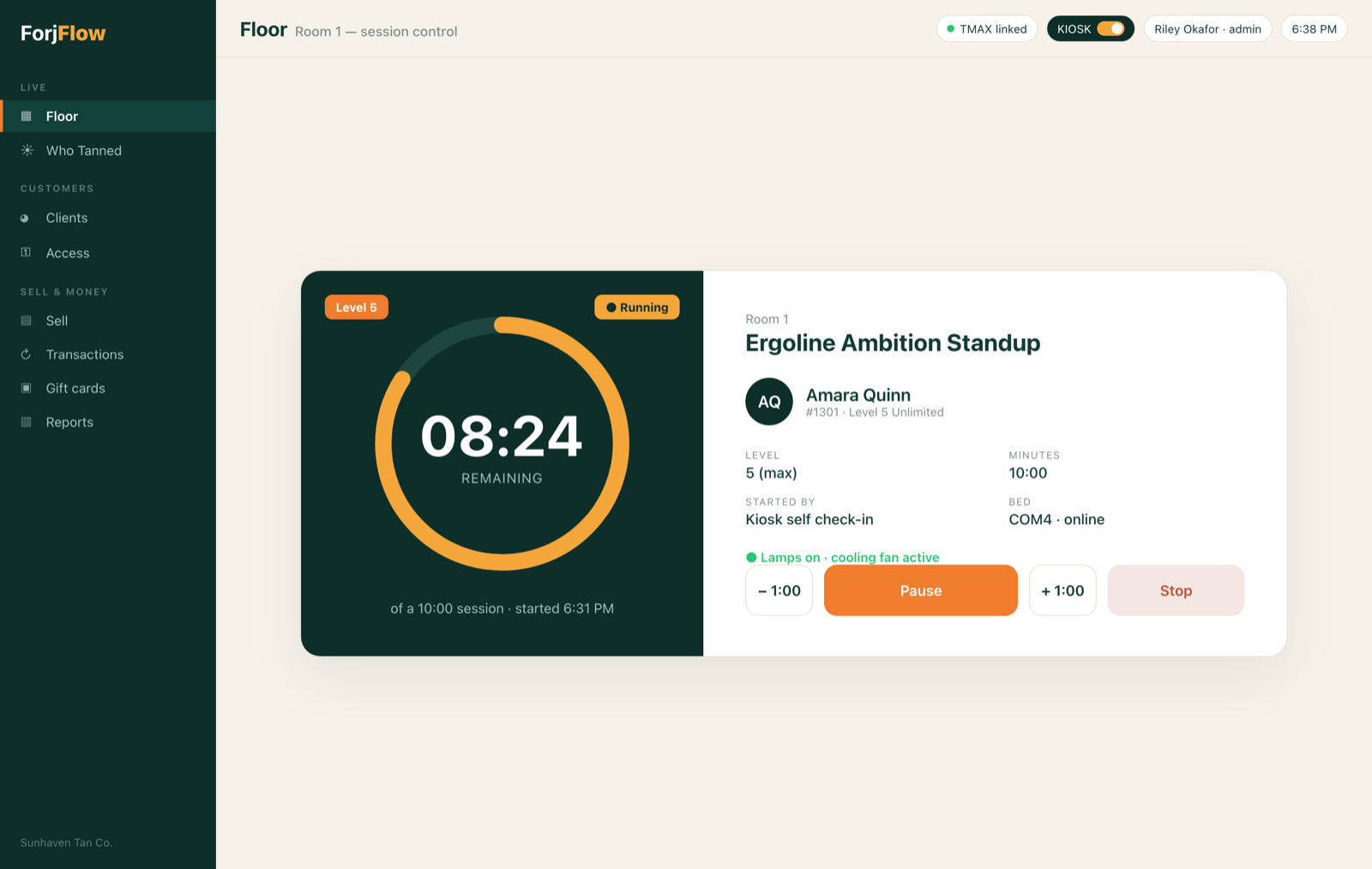 ForjFlow — live session control